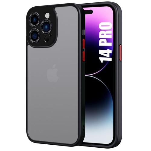 Coque Silicone Pour Iphone 14 Pro (6,1 Pouces) Noir Finition Matte Douce + Arrière Rigide