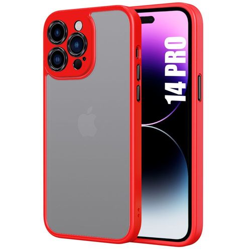 Coque Pour Iphone 14 Pro (6,1'') Protection Hybride Silicone Rouge + Dos Pc Rigide Translucide