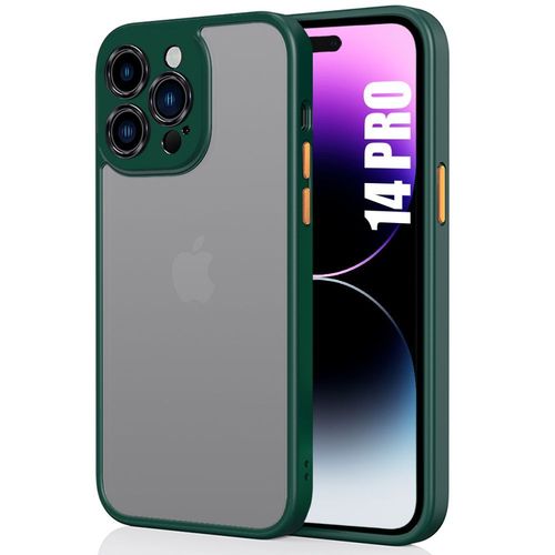 Coque Pour Iphone 14 Pro (6,1'') Silicone Vert Nuit Mat Souple + Dos Pc Translucide