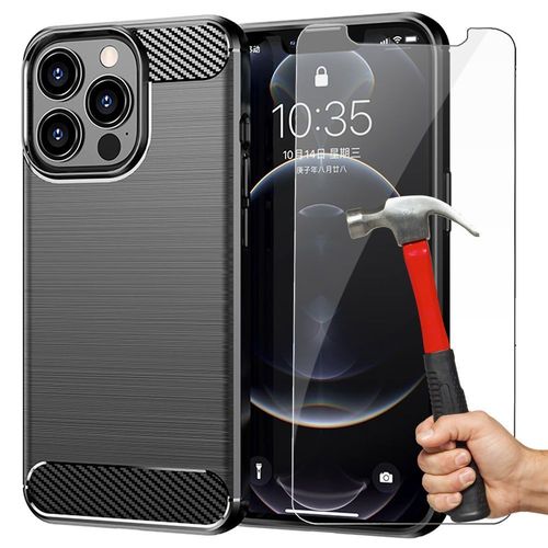 Coque Pour Iphone 13 Pro Max (6.7'') Antichoc Silicone Cnoir + 2 Verres Trempes Protection D'ecran