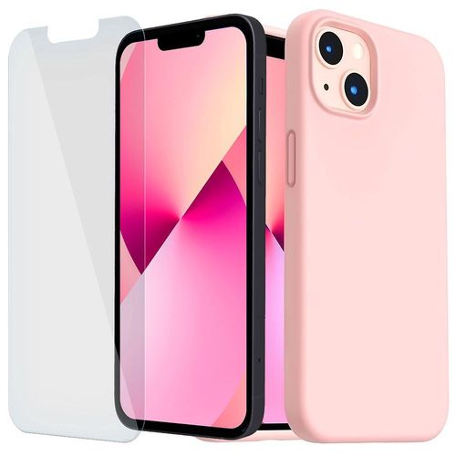 Coque Iphone 13 Pro Max (6,7'') Rose Silicone Slim Et 2 Verres Trempes Vitre Protection D'ecran Pour
