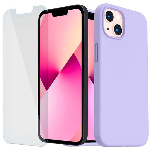 Coque Silicone Pour Iphone 13 Pro Max (6,7'') Violet Et 2 Verres Trempes Vitre Protection D'ecran