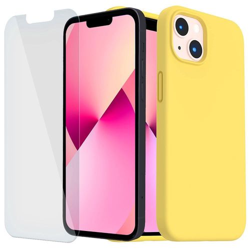 Coque Silicone Ultra Mince Pour Iphone 13 (6,1'') Jaune Et 2 Verres Trempes Vitre Protection D'ecran