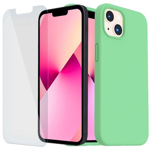 Coque Silicone Mat Pour Iphone 13 Pro Max (6,7'') Vert Et 2 Verres Trempes Vitre Protection D'ecran