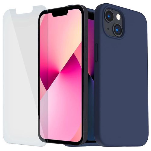 Coque Pour Iphone 13 Pro Max (6,7'') Silicone Bleu Marine Et 2 Verres Trempes Vitre Protection D'ecran