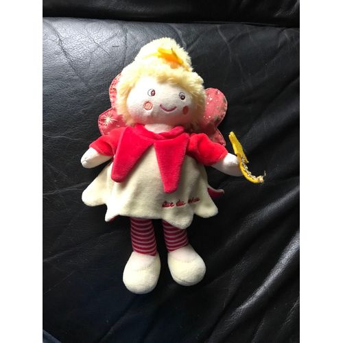 Doudou Peluche Fée 27cm Que Du Bonheur Rouge, Jaune Baguette 