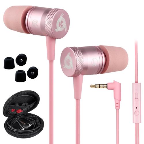 KLIM Fusion Ecouteurs Haute Qualité Audio - Durables + Garantis 5 Ans - Innovant - Ecouteur Intra-auriculaire avec Mousse à Mémoire de Forme et Microphone - Prise Jack 3,5mm - Rose