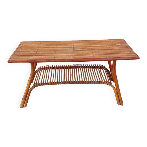Table Basse Vintage Rotin Bois