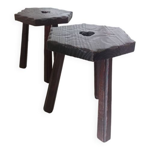 Lot De 2 Tabourets Tripodes Bois