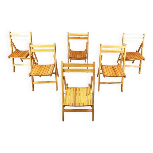 Chaises Pliantes En Bois Du Milieu Du Sicle Annes 1950  Lot De 6 Beige