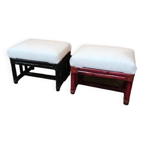 Poufs En Rotin Maugrion Pour Roche Bobois Vintage Annes 70 Blanc