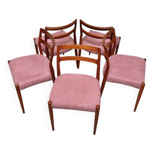 5x Chaises De Salle  Manger En Teck Par Johannes Andersen Pour Uldum Annes 1960 Rose