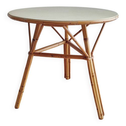 Table Ronde En Rotin Vintage 60apos Bois