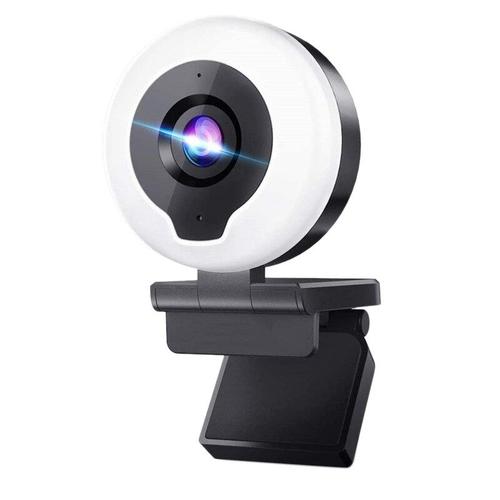 Webcam 1080P avec Microphone et éclairage annulaire réglable, caméra pour ordinateur, Autofocus, prise USB, Streaming