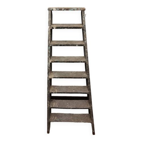 Ancien escabeau de peintre en bois gris