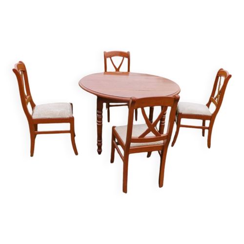 Table  Volet En Merisier Avec Deux Rallonges4 Chaises Bois