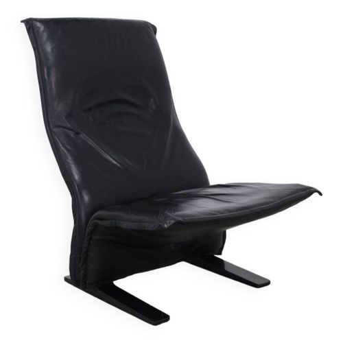 Fauteuil Lounge Vintage En Cuir  Noir