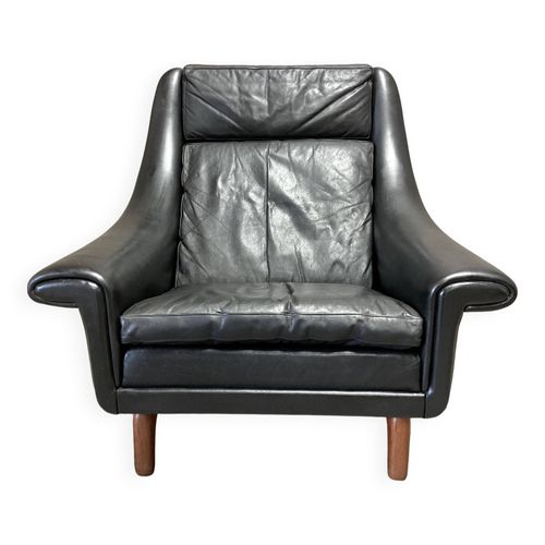 Fauteuil Design Scandinave Aage Christiansen Cuir Noir 1950 Noir