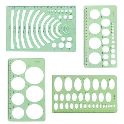 Pochoirs De Dessin En Plastique Vert, Modèles D'architecture, Aménagement Paysager, Écriture De Règles, Formes Pour Le Travail Scolaire