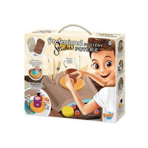 Studio Atelier Poterie Pro Enfant 8 Ans Et Plus - Tour De Potier Electrique + Argile + Accessoires - Jouet Creatif Et Carte Tigre