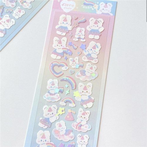Autocollants De Lapin Coréen, Étiquette De Papeterie, Kawaii, Décor Pour Carnet De Notes, Bricolage, Imperméable Pour Étudiants Et Enfants, 1 Feuille