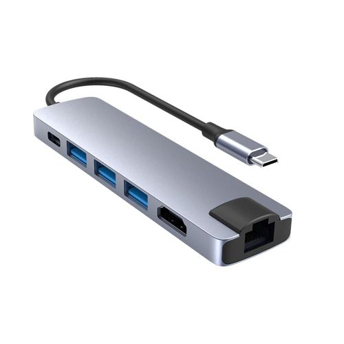 Moyeu 6 en 1 en alliage d'aluminium, adaptateur USB 3.0, Type C vers Hdmi, compatible avec Macbook Pro, iPad, PC