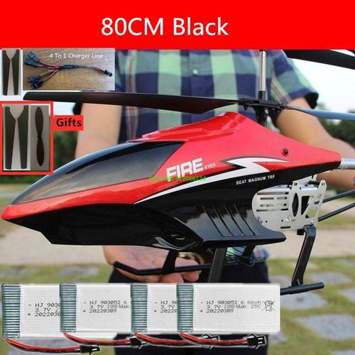 H¿¿Licopt¿¿Re Rc ¿¿Lectrique En Alliage",Grand Mod¿¿Le De Importateur,Corps Anti-Chute 3,5 Ch,Lumi¿¿Re Led,Avion T¿¿L¿¿Command¿¿,150m,"80cm - Type Black 4battery