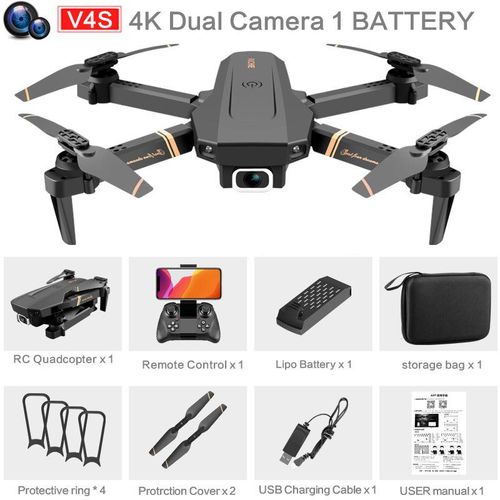 Drone Radiocommand¿¿ V4",Cam¿¿Ra 4k Hd Grand Angle 1080p,Wifi Fpv,Double Cam¿¿Ra,Transmission En Temps R¿¿El,H¿¿Licopt¿¿Re,Cadeaux,"Jouets - Type 4k-Dual Camera-1b
