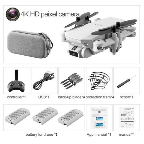 Mini Drone Avec Cam¿¿Ra Hd 4k 2023 P",Wifi,Fpv,Pression De L'air,Maintien D'altitude,Quadrirotor Pliable Noir Et Gris,Jouet Rc,"1080 - Type 4k Gray 3b Bag