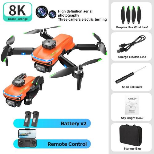 Drone Professionnel S118 Esc 8k Avec Cam¿¿Ra Pour Touristes",Moteur Sans Balais,¿¿Vitement D'obstacles,"Jouets Quadricopt¿¿Res Rc Pliables - Type 8k Orange-Dual-2b