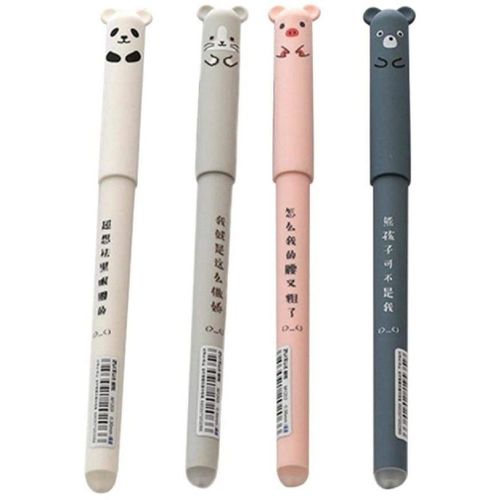 Stylo Effaçable Animaux De Dessin Animé 0.35mm, Tiges De Recharge, Mignon Panda Chat, Stylo À Bille Kawaii Pour L'écriture Scolaire, Poignée Lavable, 4 Pièces