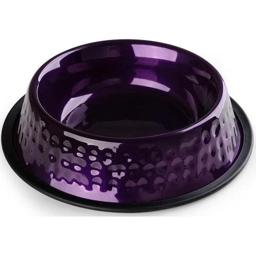 Stilgut Ecuelle Chien Et Chat Antidérapante, Gamelle Pour Chat Ou Chien En Aluminium, Capacité 0,7l, Violet Martelé