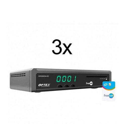 PACK OPTEX 3X ORS9939HD Récepteur TV Satellite HD enregistreur USB + Carte Fransat (Satellite Eutelsat)