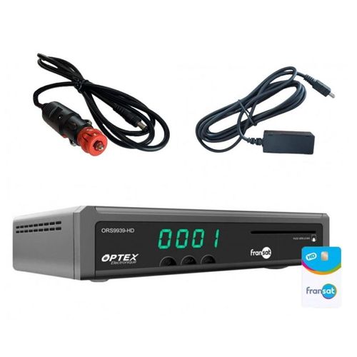 PACK OPTEX Récepteur TV Satellite HD enregistreur USB + Carte Fransat PC7 + Cable 12V + Déport IR