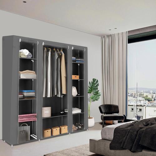 Armoire De Rangement Penderie En Tissu Intissé Structure En Métal, Gris, 134 X 43 X 172 Cm.