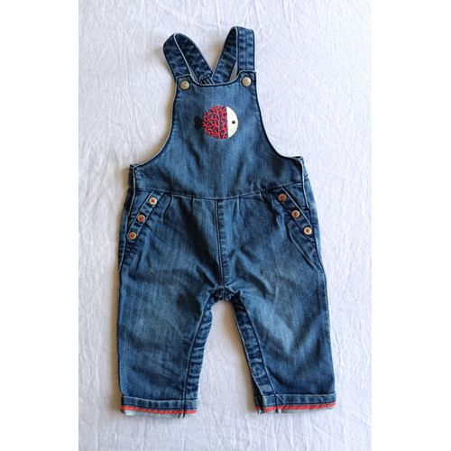 Salopette En Jean Bleu A Poisson. Obaibi. Taille 6 Mois