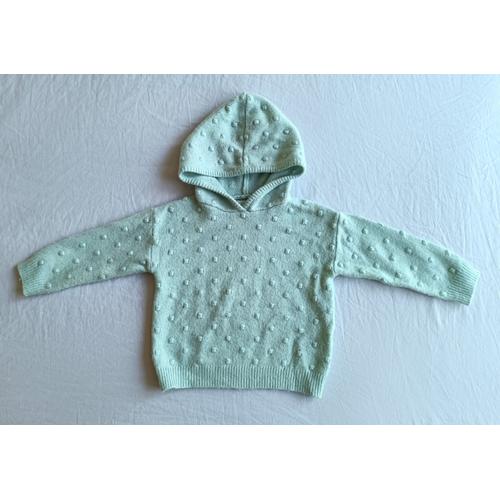 Pull Vert Pale A Capuche. Zara. Taille 18 - 24 Mois. 92 Cm