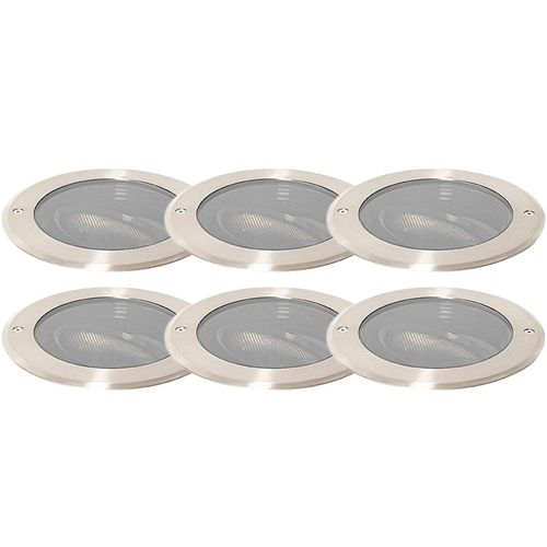 Qazqa Moderne Set Van 6 Grondspot Staal Ar111 Verstelbaar Ip65 - Delux Honey Aluminium /Verre Acier Rond / Extérieur / Jardin / Luminaire / Lumiere / Éclairage / Intérieur Gu10 Max. 1 X 50...