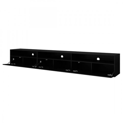 Meuble Tv Xl 270cm À Poser Ou À Suspendre Collection Ramos. Coloris Noir Brillant.
