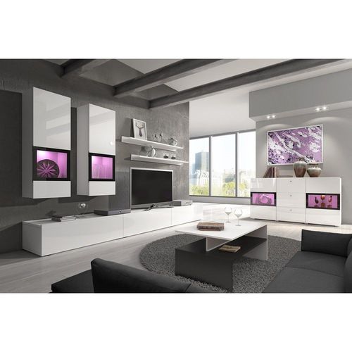 Ensemble De 7 Meubles De Salon Collection Ramos. Couleur Blanc Brillant.