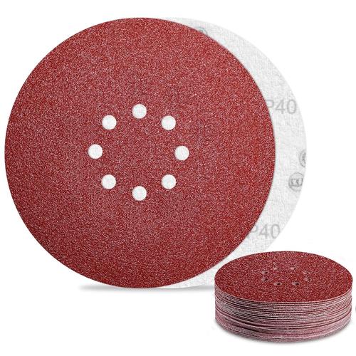 Disque Abrasif 225 mm 8 Trous Papier Poncage Grain 40 pour Disque Ponceuse Murale (24Pièces)