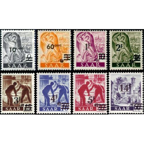 Allemagne, Land De Sarre Sous Adm. Francaise 1947, Tres Beaux Timbres Neufs** Luxe Yvert 216 A 222 Et 226, Serie Courante, Metiers Et Monuments.