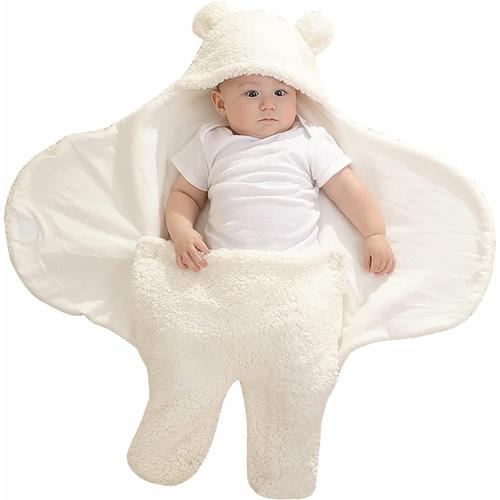 Couverture D'emmaillotage Pour Bébé Unisexe, Sac De Couchage Nid D'ange Puériculture, Gigoteuse Emmaillotage À Capuche Séparé Chancelière Naissance-Blanc(3-6 Mois)