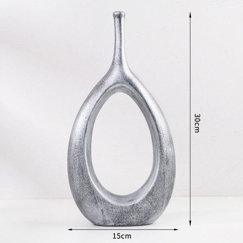 Argent L - Ceramics Vase Home Decor Oval Hollow Flower Vase Modern Decorative Vases Room Decor Flower Pots Centerpiece Figurines Ornament