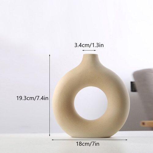 Beige m - Niflheim-vase À Donuts En Céramique Crème Noire, Vase À Fleurs Nordique, Décoration De Maison, Chambre À Coucher, Salon, Accessoires De Décoration De Bureau