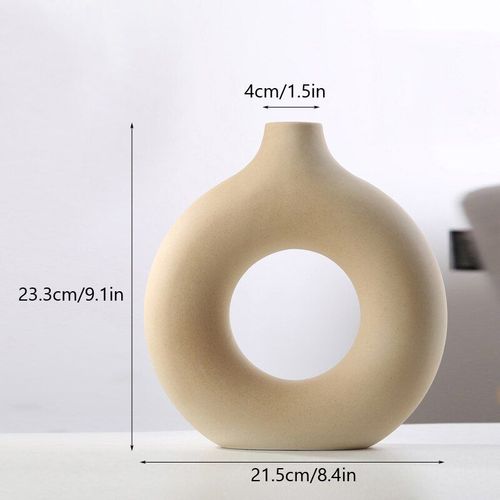 Beige l - Niflheim-vase À Donuts En Céramique Crème Noire, Vase À Fleurs Nordique, Décoration De Maison, Chambre À Coucher, Salon, Accessoires De Décoration De Bureau