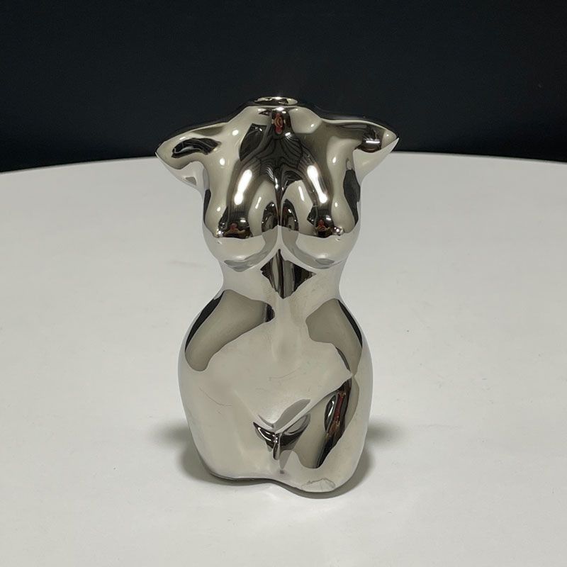 Argent - Petits Vases de buste pour femmes, mignon, blanc, noir, or, argent, Vase'art corporel féminin, en céramique émaillée, Figurines décoratives, décoration de maison, cadeaux créatifs