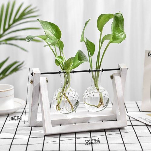 Violet - Pot de fleurs en verre et bois, plantes hydroponiques de bureau, bonsaï, Pots suspendus avec plateau en bois, Vases de décoration de maison