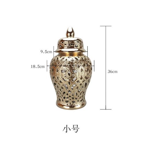 doré-36 cm - Pot en céramique plaqué argent de style chinois, pot de rangement universel avec couvercle, pour la décoration de la maison, vases de bureau de salon