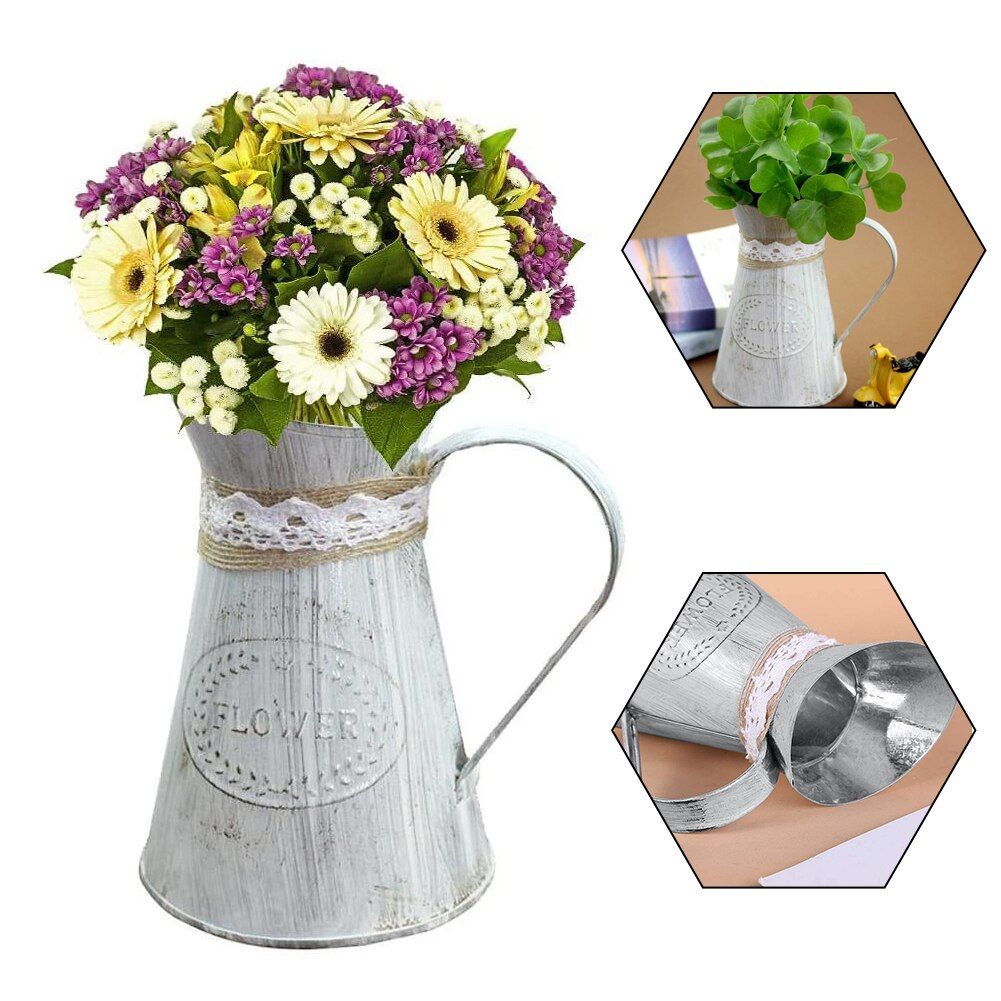 Afficher - Seau en tain Vintage  la mode Vase  fleurs en ... - 2